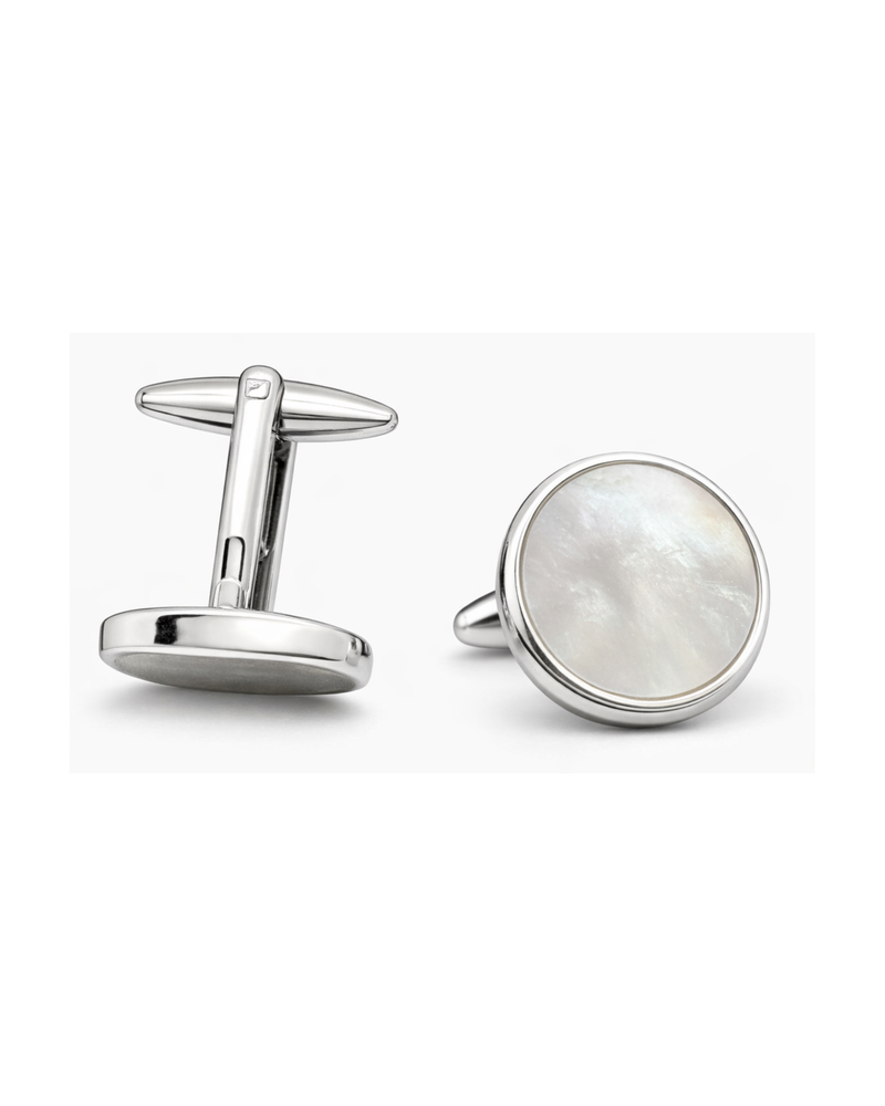 Pearl Circle Silver Cufflinks