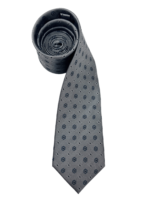 Grey Tile Print Silk Tie
