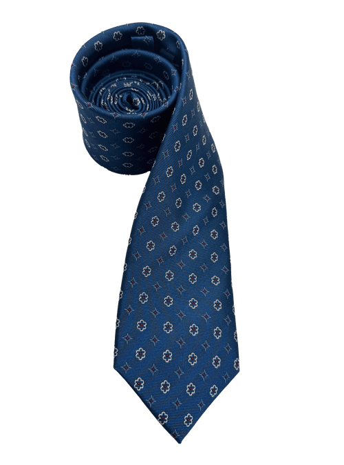 Blue Tile Print Silk Tie