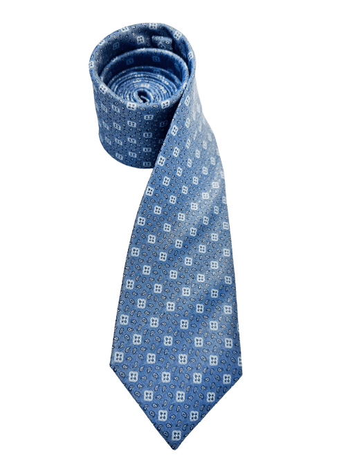 Blue Tile Print Silk Tie