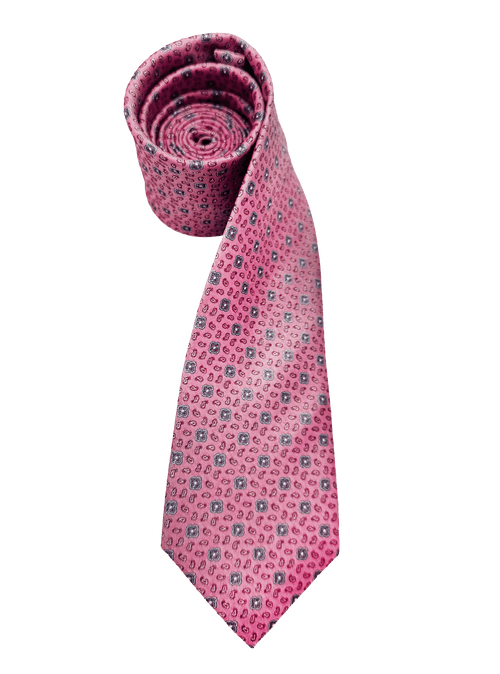 Pink Tile Print Silk Tie