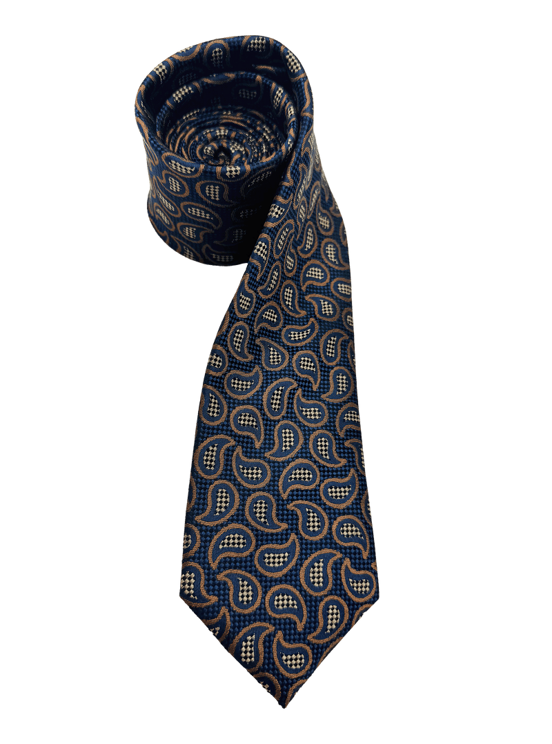 Navy Orange Droplet Print Silk Tie