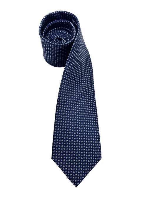 Navy Star Tile Print Silk Tie