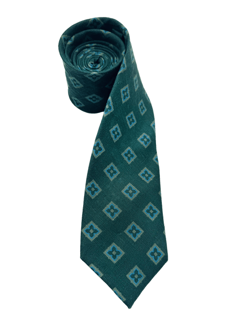Green Tile Print Linen Tie