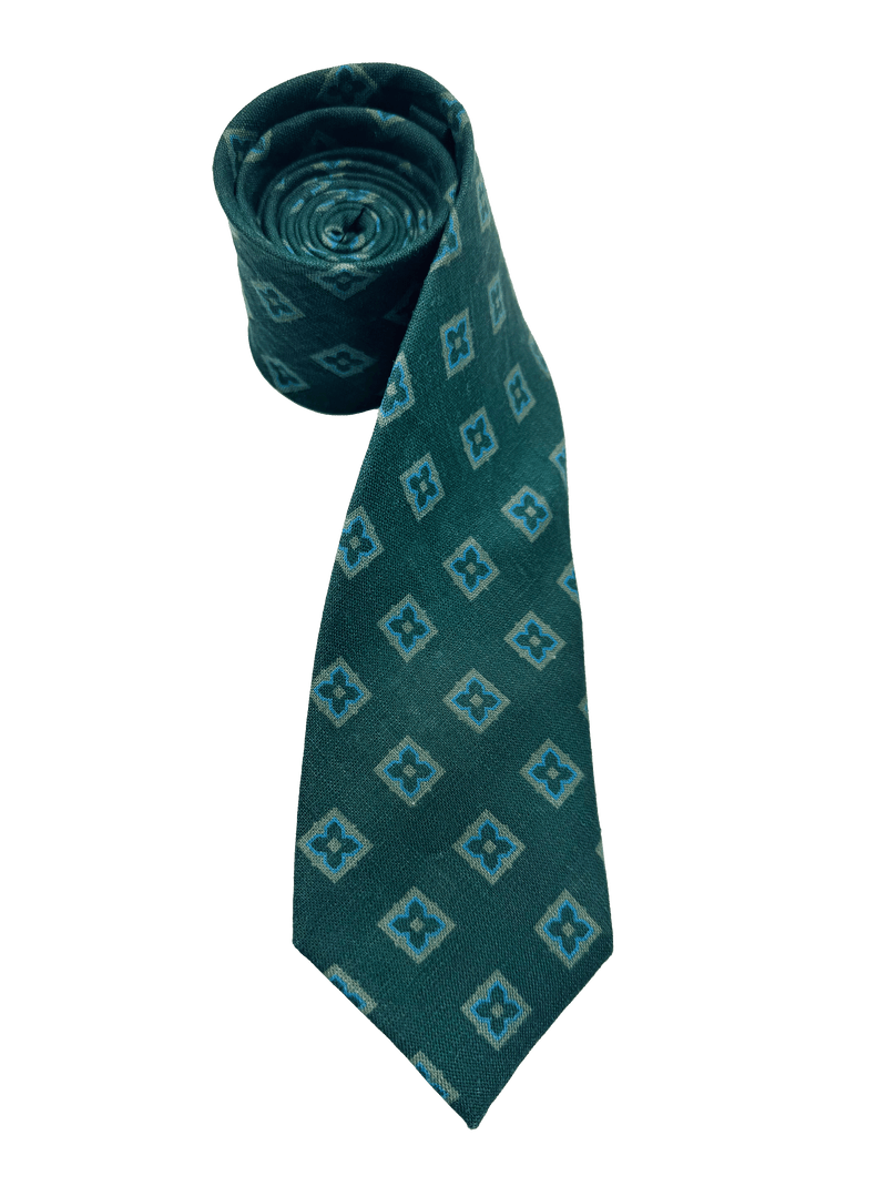 Green Tile Print Linen Tie