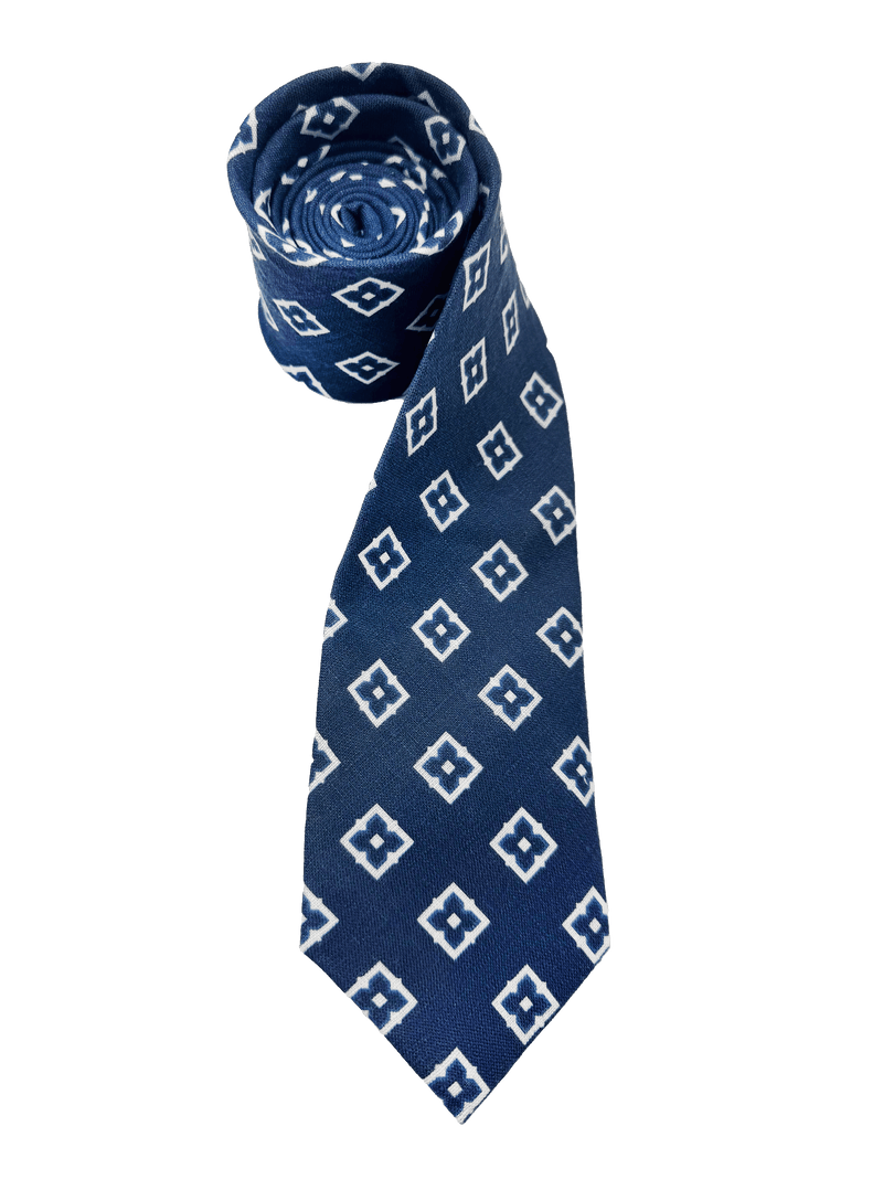 Navy Tile Print Linen Tie