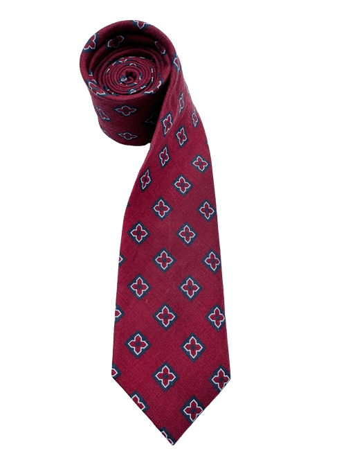 Red Tile Print Linen Tie