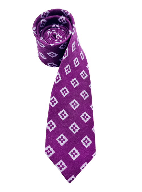Purple Tile Print Linen Tie