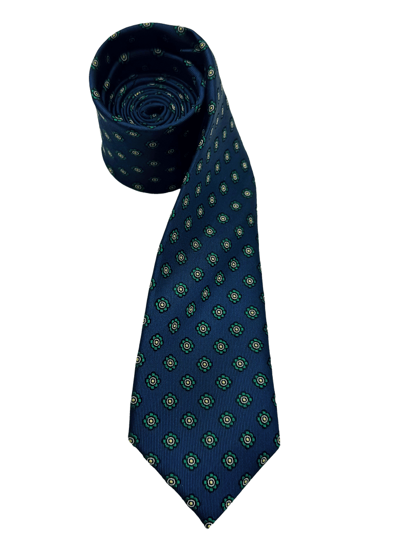 Navy Green Tile Print Silk Tie