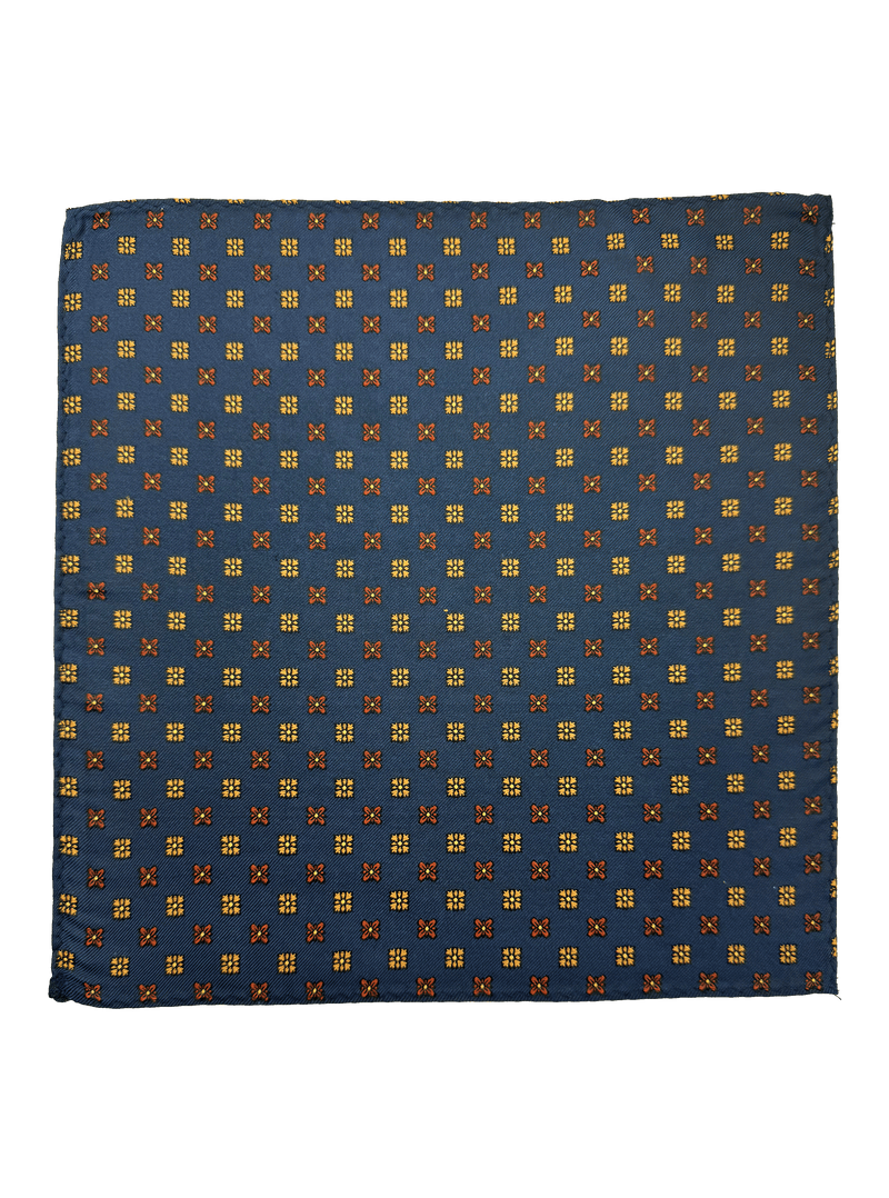 Navy Orange Tile Print Pocket Square