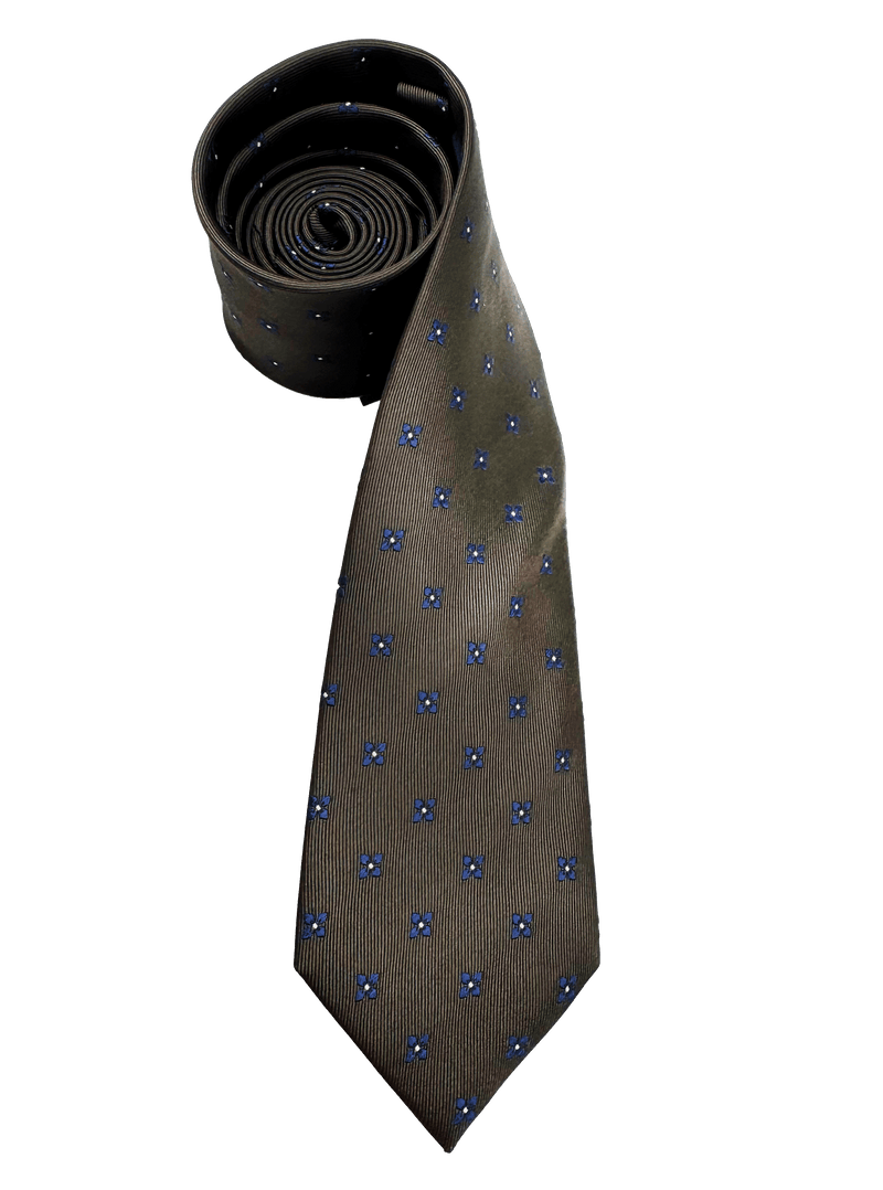 Navy Brown Floral Silk Tie