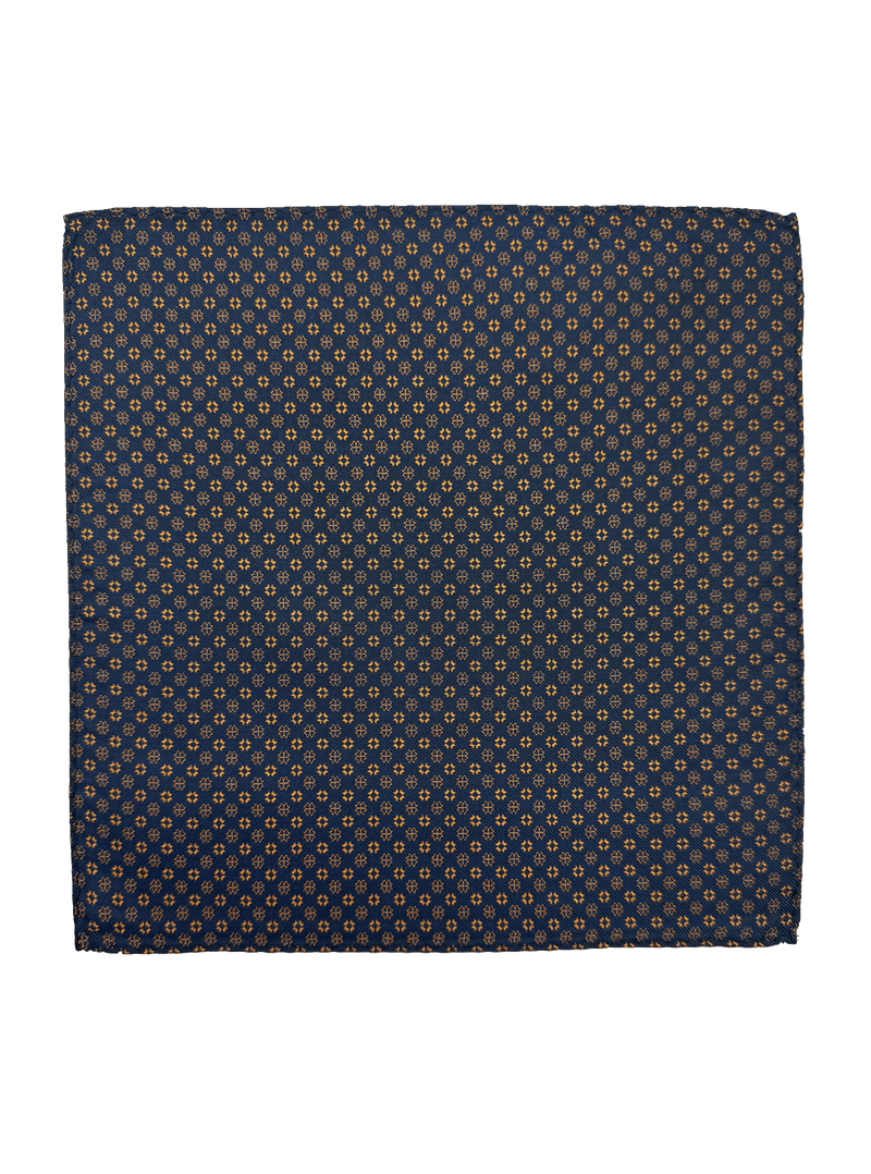 Navy Orange Tile Print Pocket Square