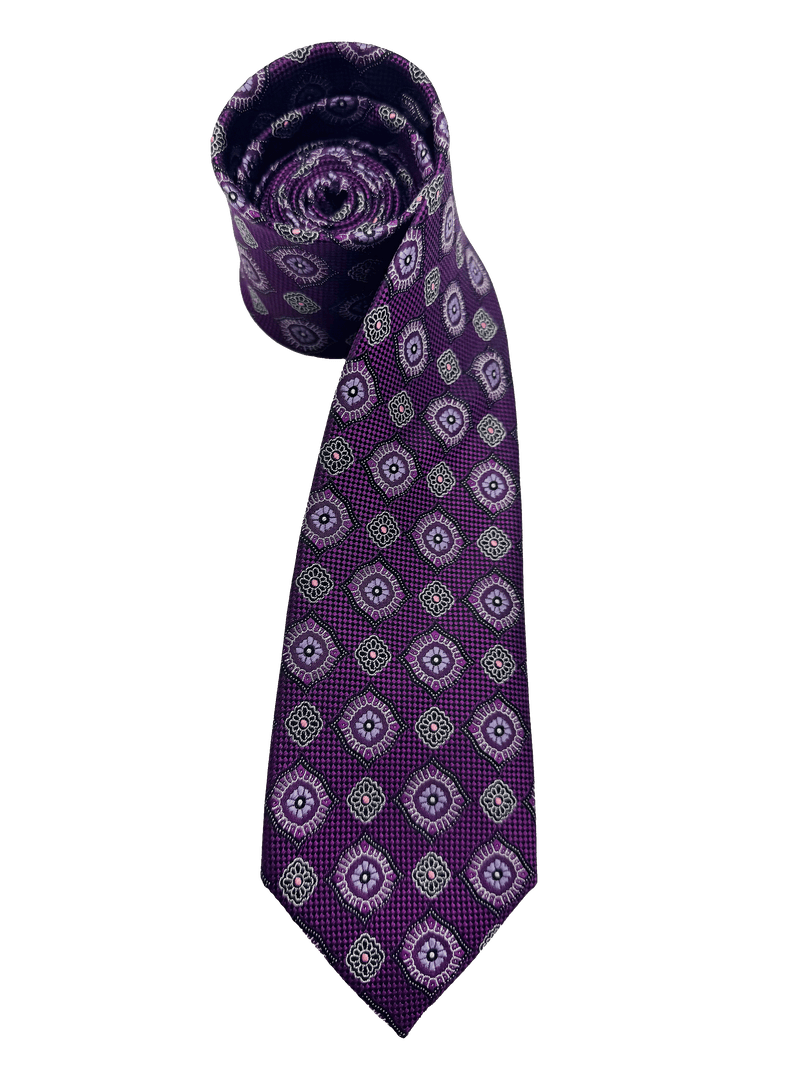 Purple Tile Print Silk Tie