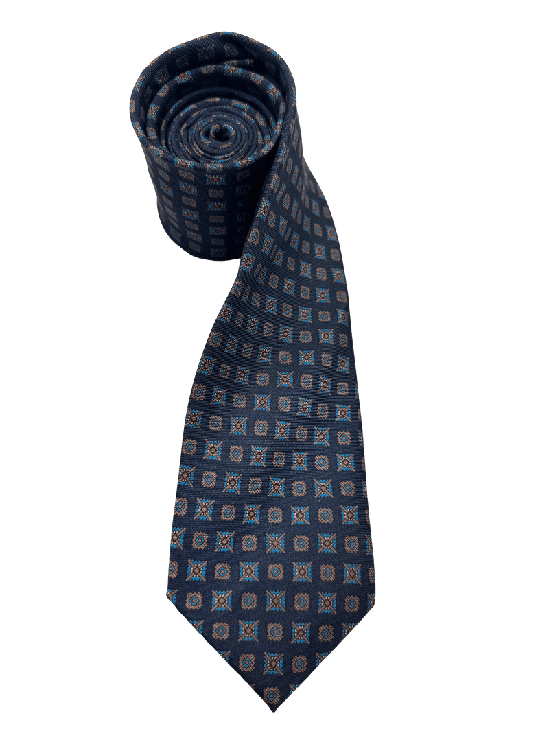 Navy Tile Print Linen Tie