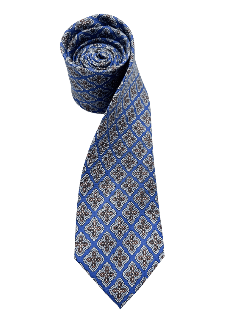 Blue Tile Print Silk Tie