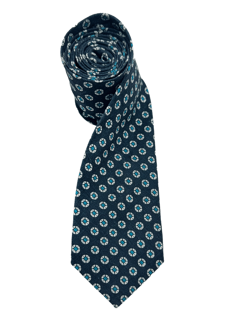 Navy Tile Print Linen Tie