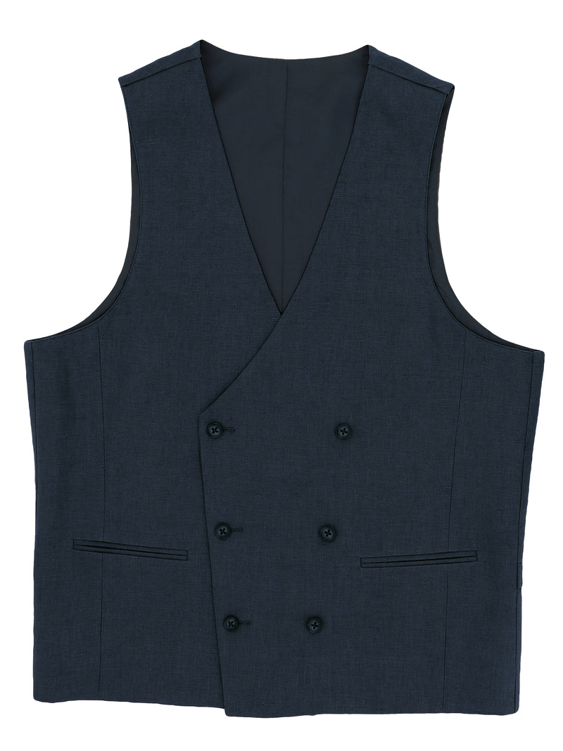 Navy Double Breasted Linen Waistcoat