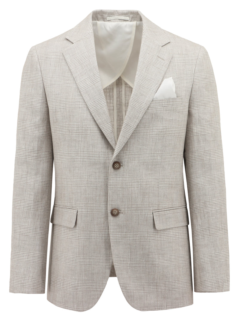 Prato Beige Glen Check Linen Blend Sports Jacket