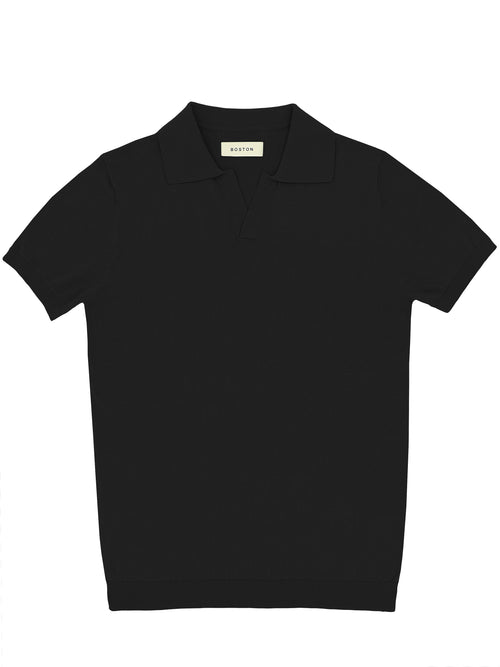 Black Open Neck Knit Polo