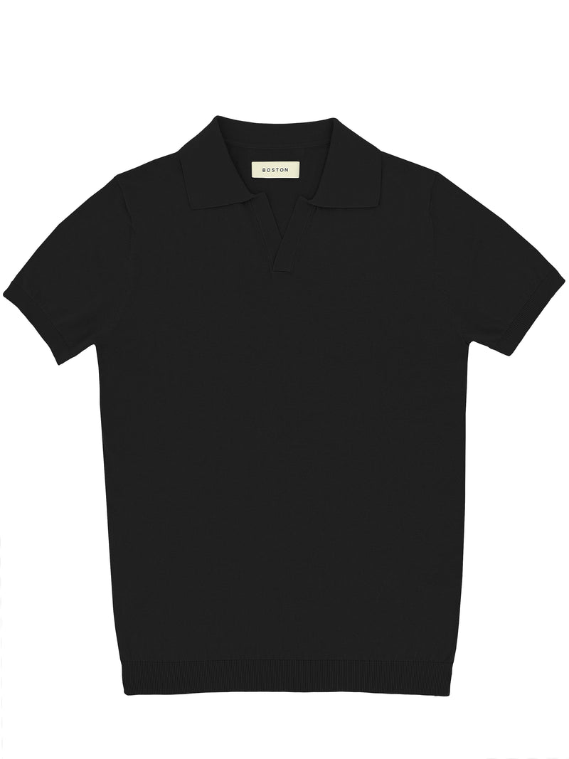 Black Open Neck Knit Polo