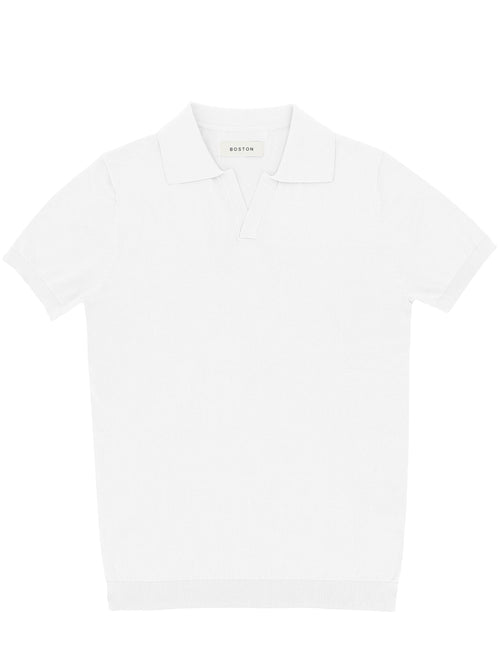 White Open Neck Knit Polo