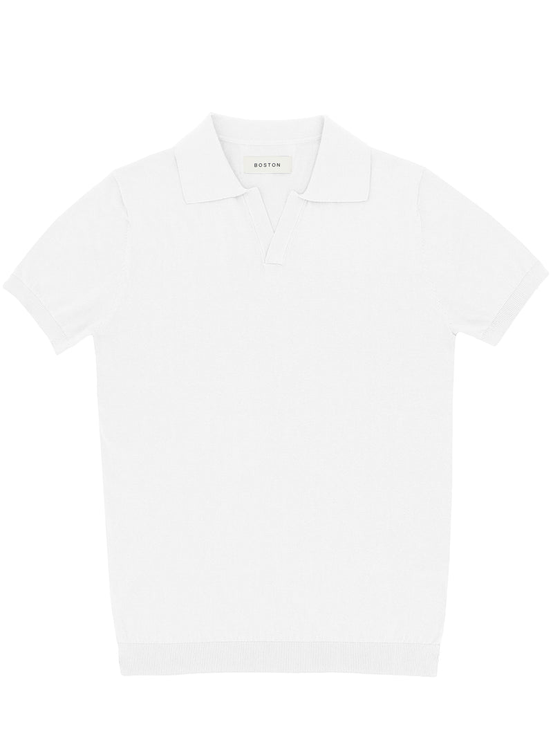 White Open Neck Knit Polo