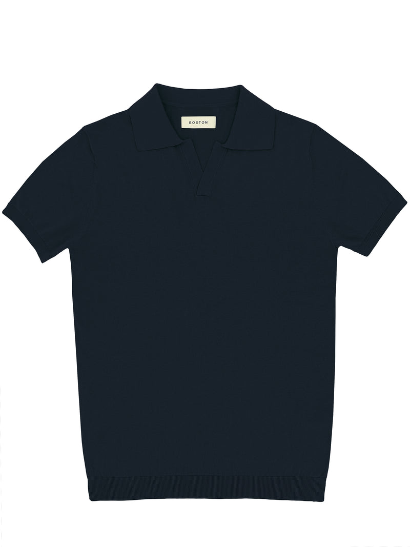 Navy Open Neck Knit Polo