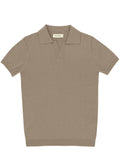 Camel Open Neck Knit Polo