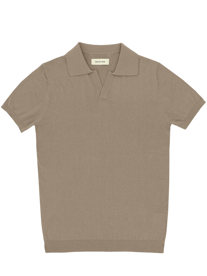 Camel Open Neck Knit Polo