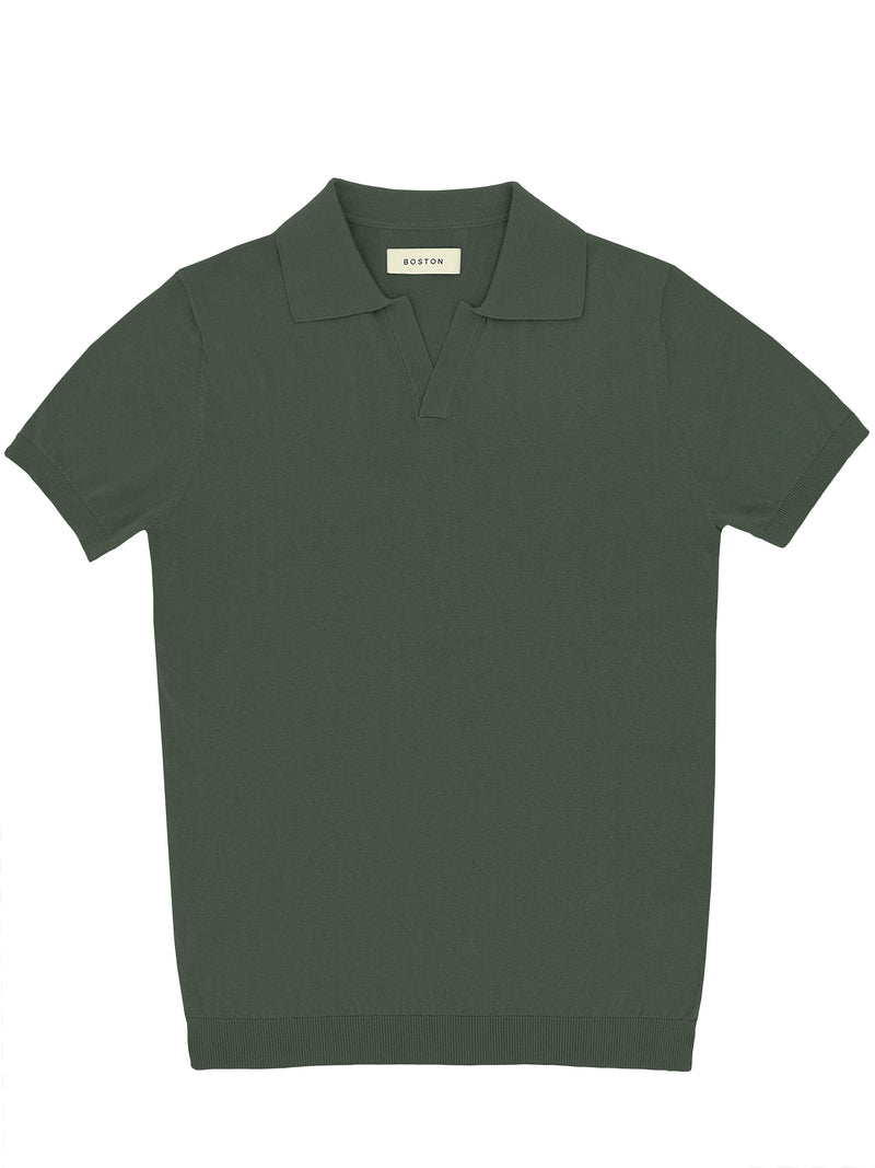 Olive Open Neck Knit Polo