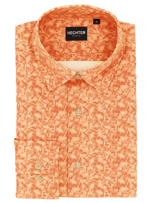 Liberty Casual Orange Leaf Print Shirt