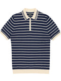 Navy Stripe Knit Polo