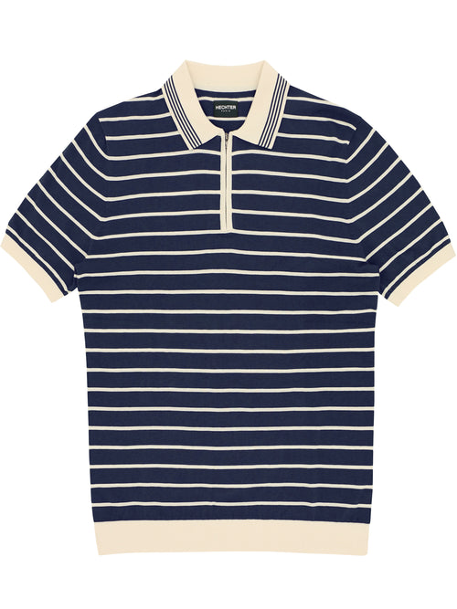Navy Stripe Knit Polo