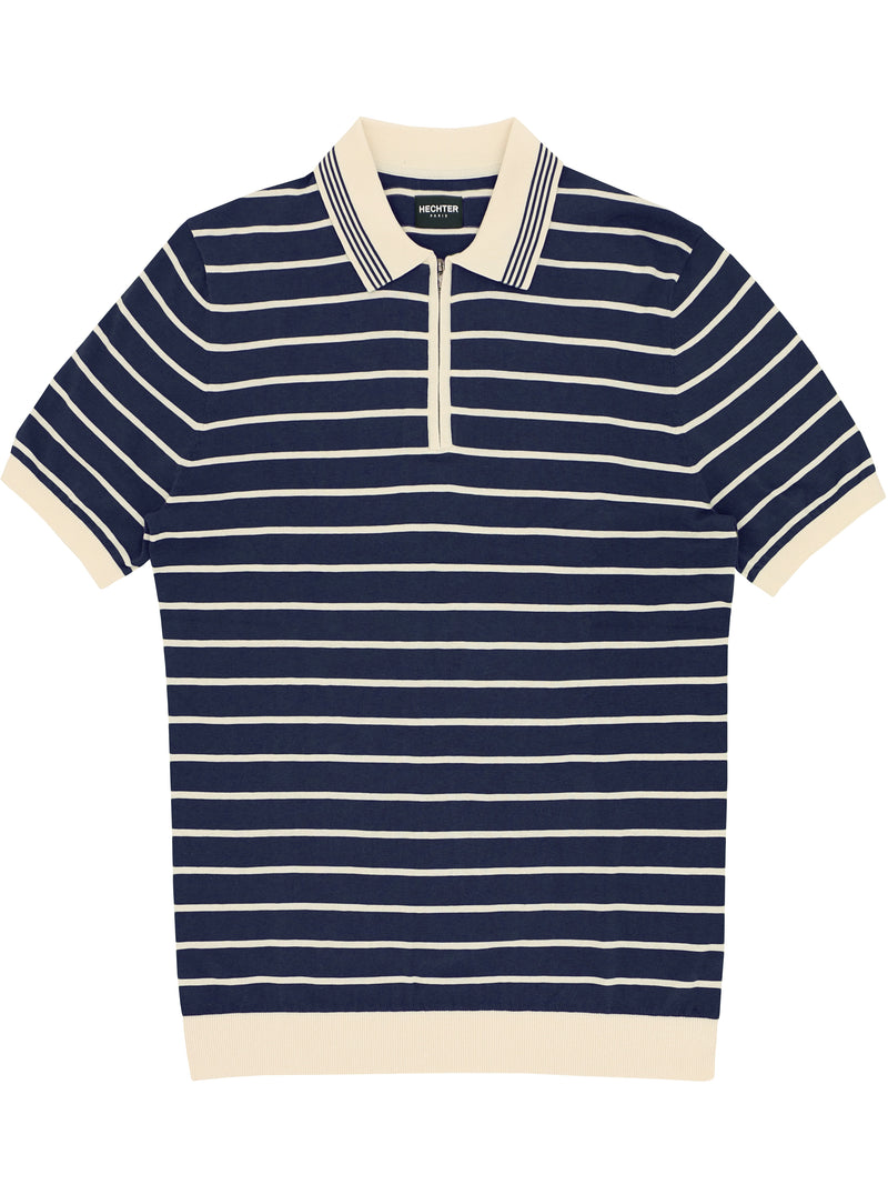Navy Stripe Knit Polo