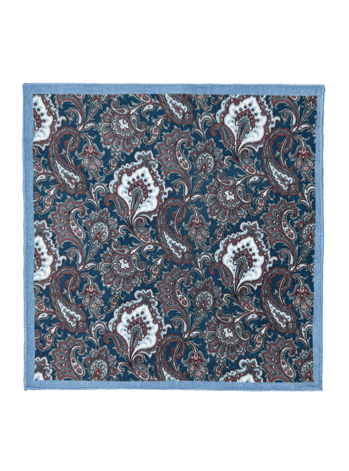 Alabaster Blue Paisley Cotton Pocket Square