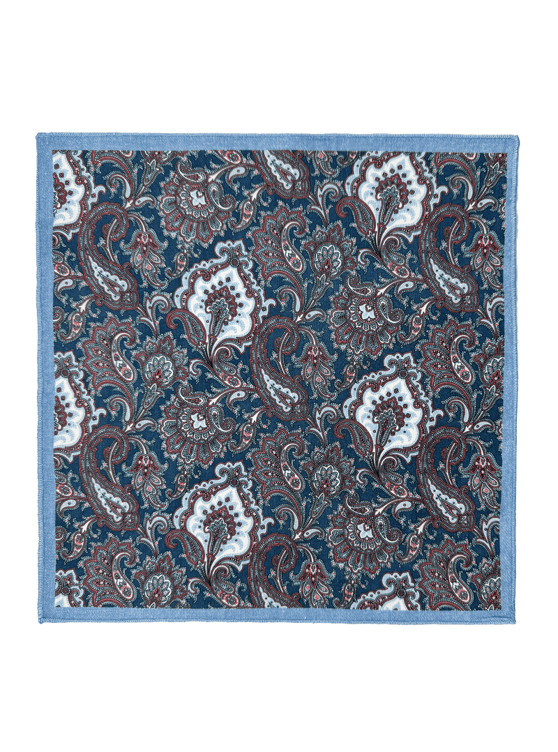 Alabaster Blue Paisley Cotton Pocket Square