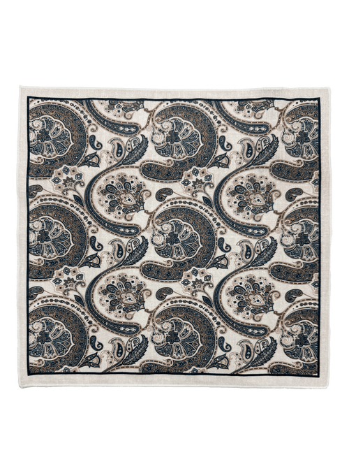Alabaster Beige Paisley Cotton Pocket Square