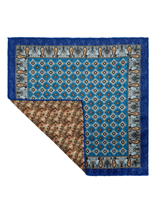 Soho Gold Paisley Peacock Feather Pocket Square