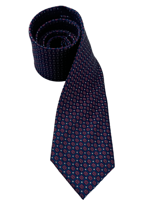 Navy Red Octagram Print Silk Tie