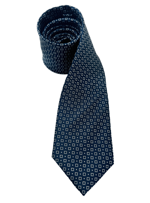 Blue Square Print Silk Tie