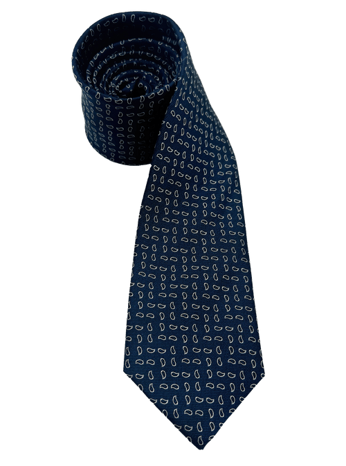 Navy Droplet Print Silk Tie