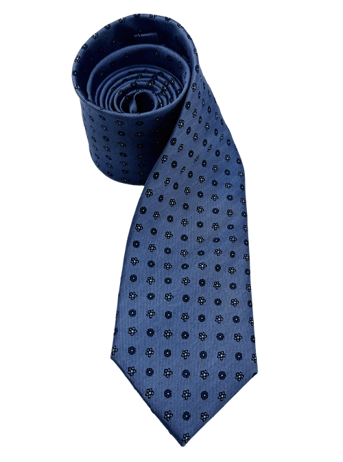 Blue Floral Print Silk Tie