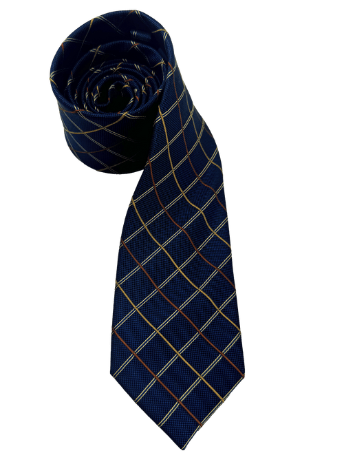 Navy Multi Checked Print Silk Tie