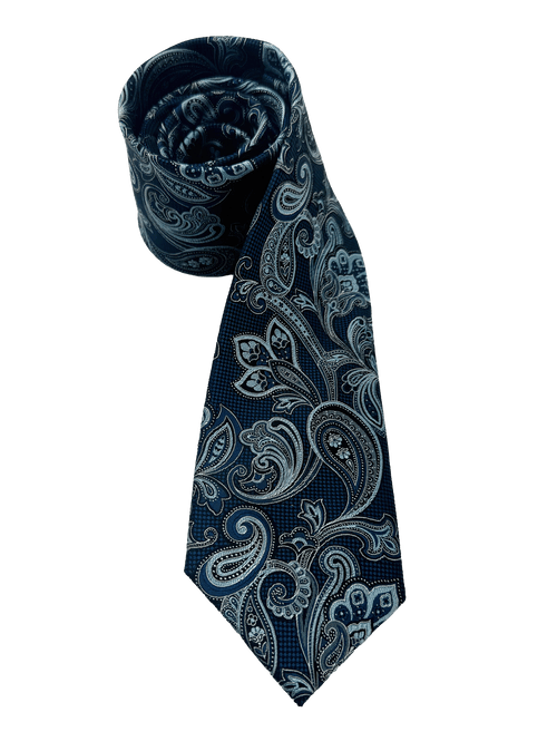 Blue Paisley Print Silk Tie