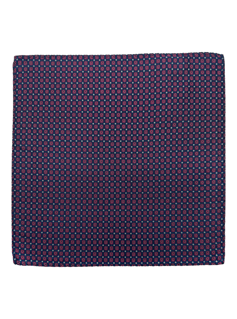 Navy Red Octagram Print Silk Pocket Square