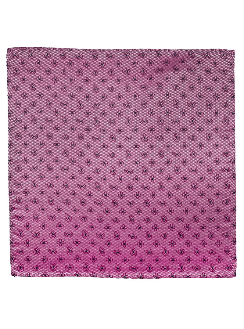 Pink Clover Paisley Print Silk Pocket Square