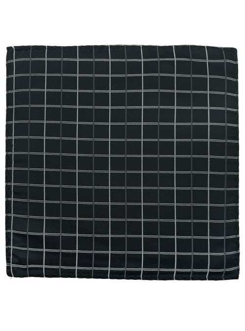 Black Checked Print Silk Pocket Square