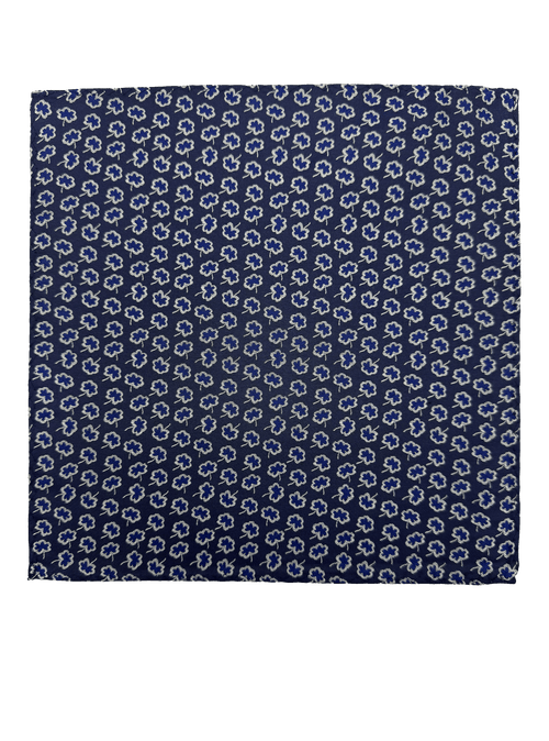 Blue Floral Print Silk Pocket Square