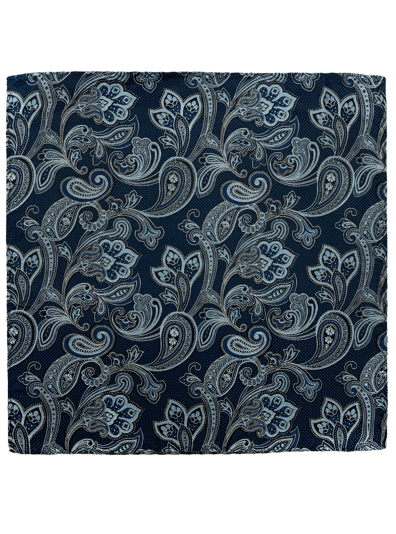 Blue Paisley Print Silk Pocket Square