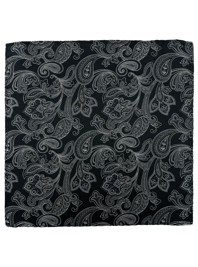 Black Paisley Print Silk Pocket Square